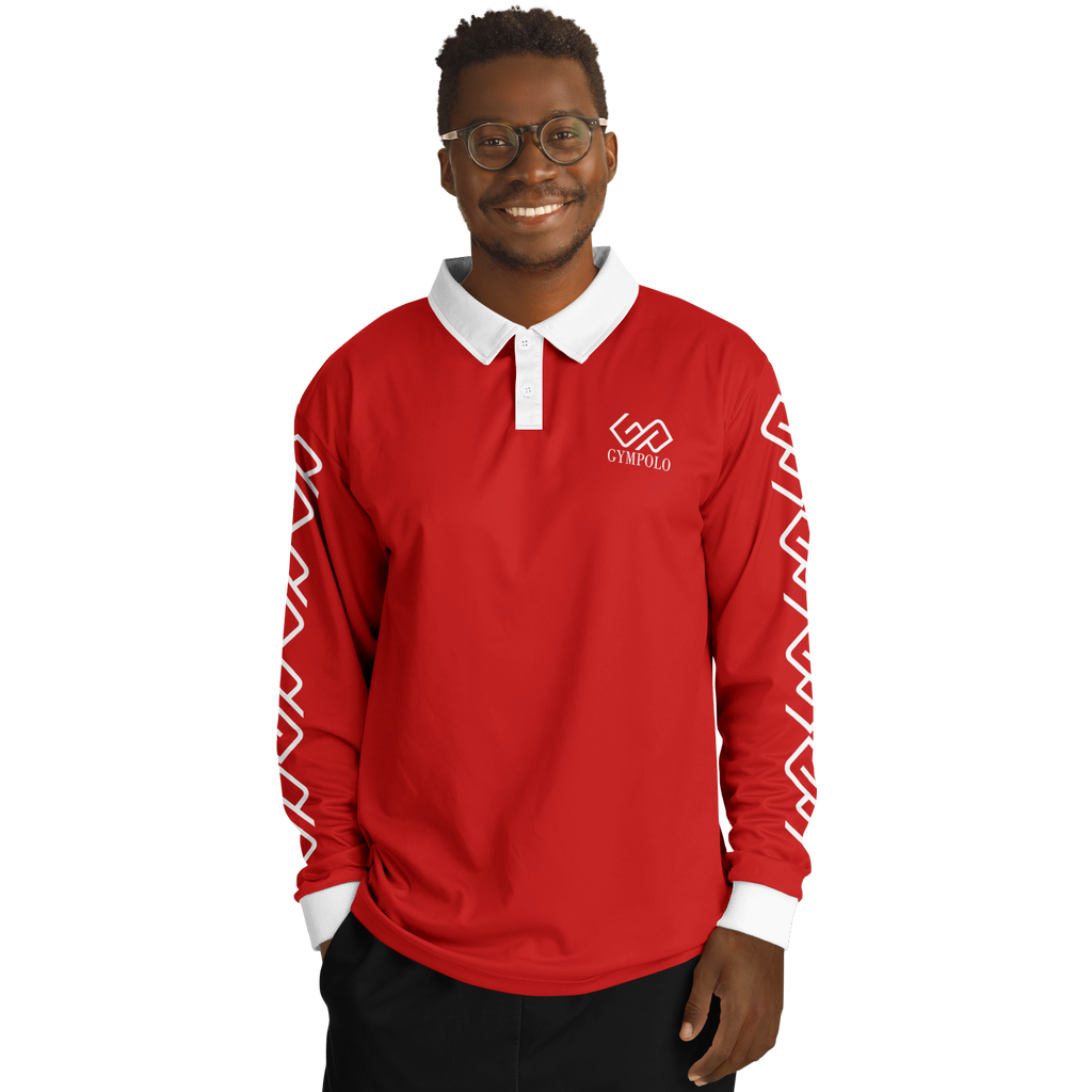 GYMPOLO Men’s Long Sleeve Polo Shirt - Red